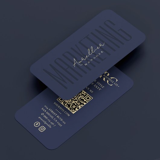 Dark Navy Blue Professional Marketing Monogram Visitekaartje