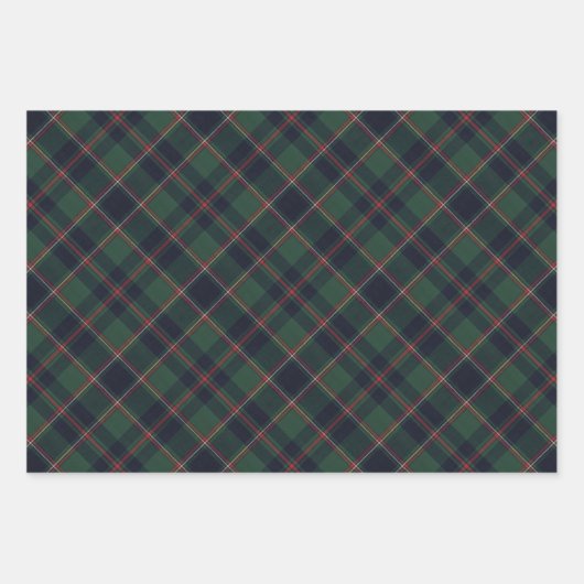 Dark Navy Blue Red Green Plaid Pattern Holiday Inpakpapier Vel (Voorkant 2)