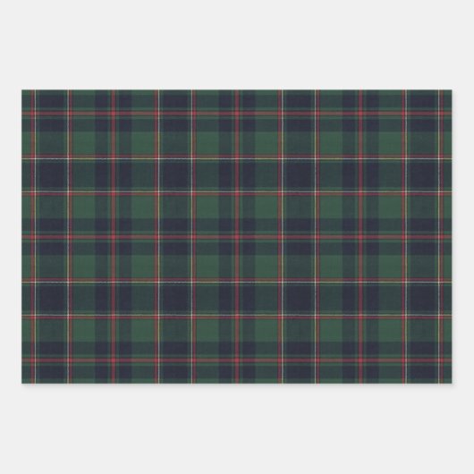Dark Navy Blue Red Green Plaid Pattern Holiday Inpakpapier Vel (Voorkant)