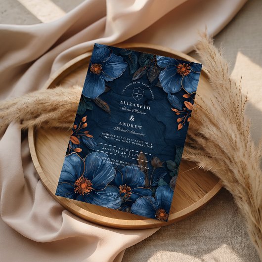Dark Navy Botanical Romance Kaart