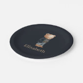 Dark Navy Custom Name Teddy Bear Boy Baby Shower Papieren Bordje (Gekanteld)