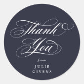 Dark Navy Elegant Script Afstuderen Bedankt Ronde Sticker (Voorkant)