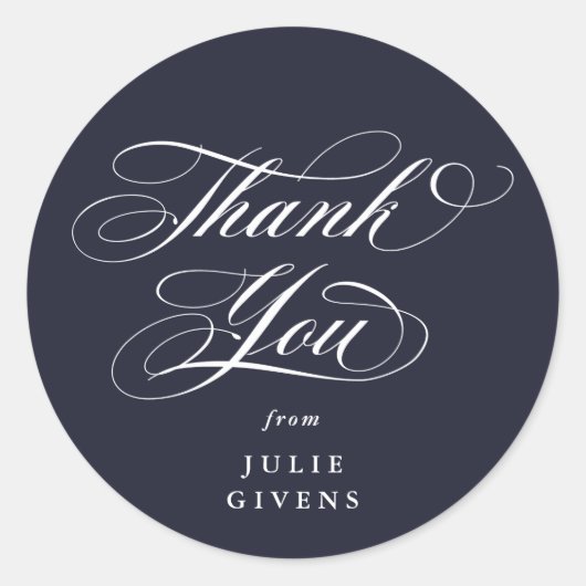 Dark Navy Elegant Script Afstuderen Bedankt Ronde Sticker (Voorkant)