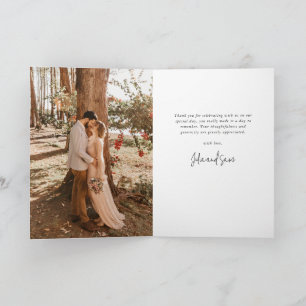 Dark Navy Elegant Script Trouwfoto + Bericht Bedankkaart