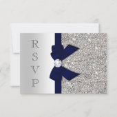 Dark Navy Faux Bow Silver Sequins Diamond RSVP (Voorkant)