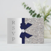Dark Navy Faux Bow Silver Sequins Diamond RSVP (Staand voorkant)