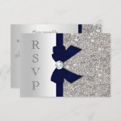 Dark Navy Faux Bow Silver Sequins Diamond RSVP (Voorkant / Achterkant)