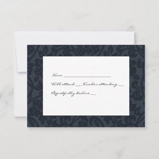 Dark Navy Floral Damask rsvp met envelop (Achterkant)