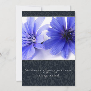 Dark Navy Floral Damask Wedding Invitation Kaart