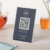 Dark Navy Google Review QR Code Logo Reclamebord Met Voetstuk (Insitu)