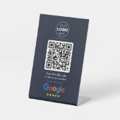 Dark Navy Google Review QR Code Logo Reclamebord Met Voetstuk (Voorkant)