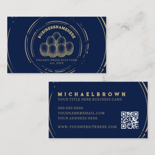 Dark Navy kippeneieren QR-code Visitekaartje (Voorkant / Achterkant)