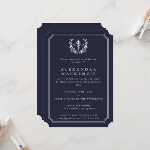 Dark Navy MD Asclepius + Laurel Wreated Afstuderen Kaart