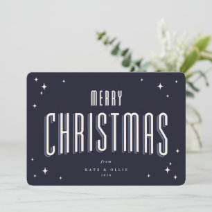 Dark Navy Merry Christmas Retro Sterren Flat Feestdagenkaart