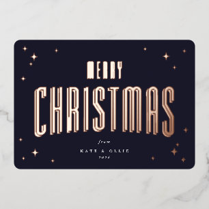 Dark Navy Merry Christmas Retro Sterren Flat Folie Feestdagenkaart