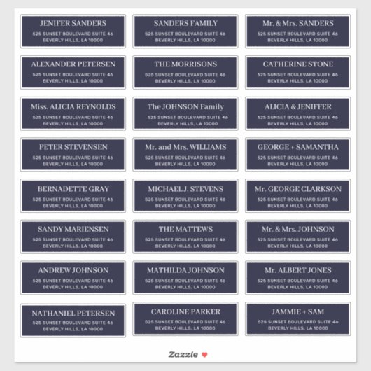 Dark navy moderne typografie bruiloft gastadres sticker (Vel)