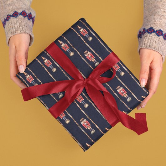 Dark Navy Nussknacker Retro Christmas Pattern Cadeaupapier