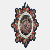 Dark Navy Red Berries+Greenery Holiday Paper Ornament Kaart (Rechts)