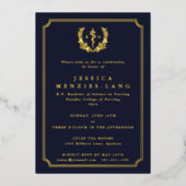 Dark Navy Registered Nurse Asclepius+Laurel Wreath Folie Uitnodiging (Voorkant)