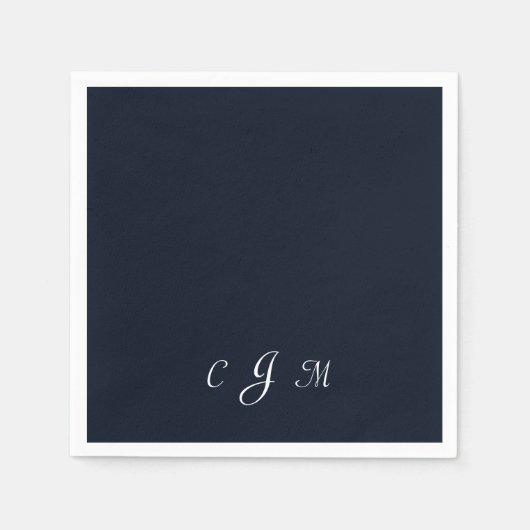 Dark Navy Script Monogram Huwelijkscocktail Servet (Voorkant)