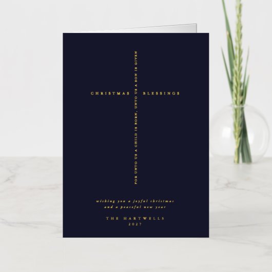 Dark Navy Scripture Cross Kerstmis / Vakantie Folie Wenskaart (Voorkant)
