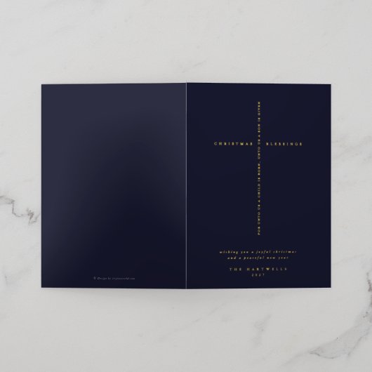 Dark Navy Scripture Cross Kerstmis / Vakantie Folie Wenskaart (Buiten Laag)