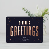Dark Navy Season's Greetings Retro Stars Flat Folie Feestdagenkaart (Staand Voorkant)