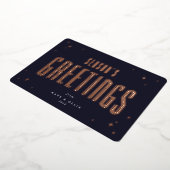 Dark Navy Season's Greetings Retro Stars Flat Folie Feestdagenkaart (Gedraaid)