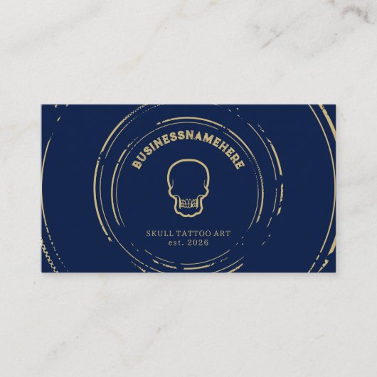 Dark Navy Skull Tattoo Piercing Studio QR-code Visitekaartje (Voorkant)