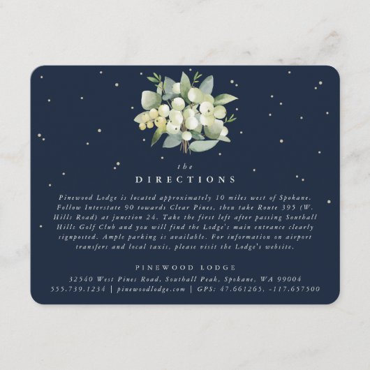 Dark Navy Snowberry+Eucalyptus Boeket Routebeschri Informatiekaartje (Voorkant)