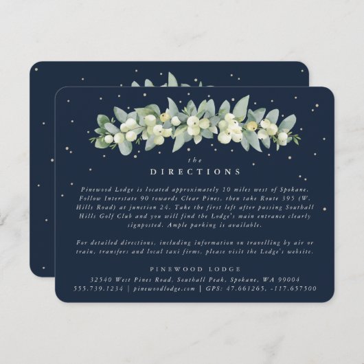 Dark Navy Snowberry+Eucalyptus Garland Routebeschr Informatiekaartje (Voorkant / Achterkant)