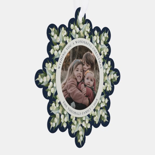 Dark Navy Snowberry+Greenery Christmas Paper Ornament Kaart (Rechts)