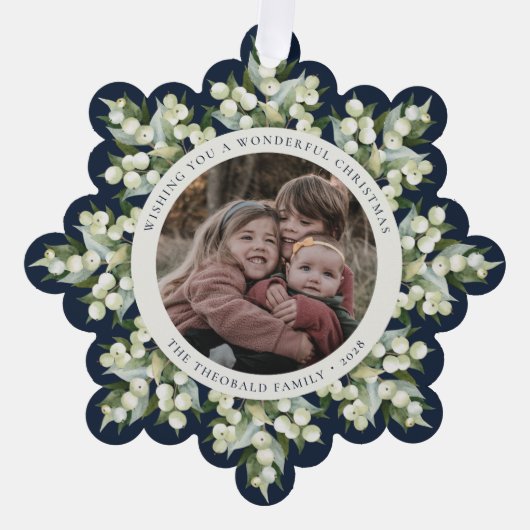 Dark Navy Snowberry+Greenery Christmas Paper Ornament Kaart (Voorkant)