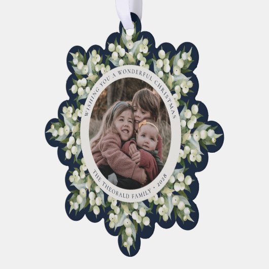 Dark Navy Snowberry+Greenery Christmas Paper Ornament Kaart (Links)