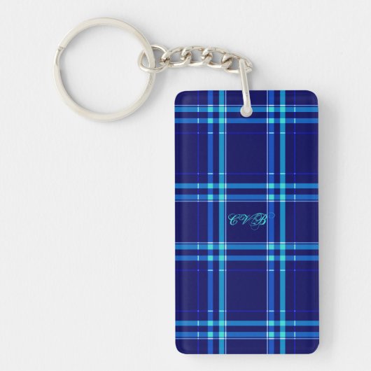 Dark Navy & Turquoise Plaid Sleutelhanger (Voorkant)
