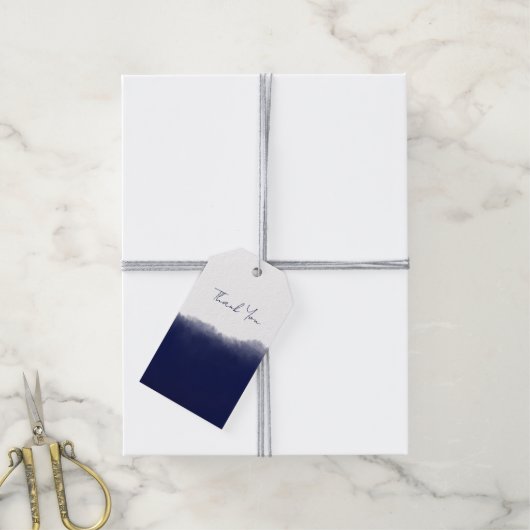 Dark Navy Watercolor Cadeaulabel (Met Touw)