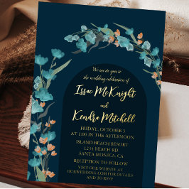 Dark Navy waterverf Floral Arch Folie Uitnodiging