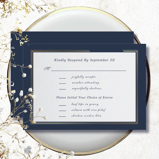 Dark Navy White Gold Script Menu Selectie RSVP