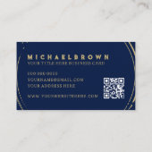 Dark Navy Writer Mobile Notaris Gouden QR-code Visitekaartje (Achterkant)