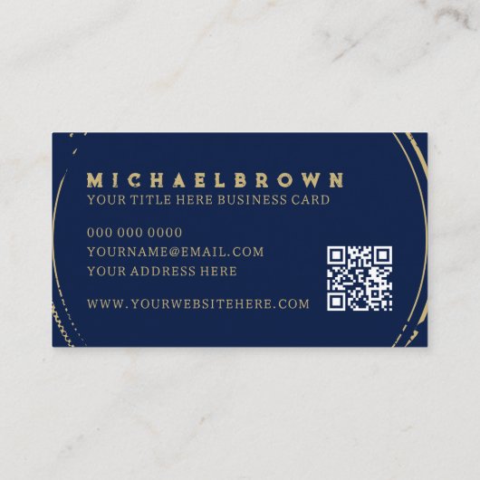 Dark Navy Writer Mobile Notaris Gouden QR-code Visitekaartje (Achterkant)