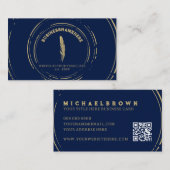 Dark Navy Writer Mobile Notaris Gouden QR-code Visitekaartje (Voorkant / Achterkant)