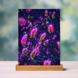 Dark Neon Magnolia Acrylic Sign – Botanical Glowin Acryl Bord