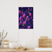 Dark Neon Magnolia Botanical Poster (Keuken)