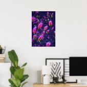 Dark Neon Magnolia Botanical Poster (Thuiskantoor)