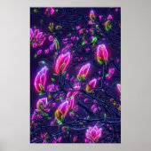 Dark Neon Magnolia Botanical Poster (Voorkant)