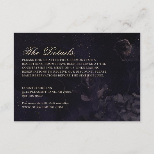 Dark Night Floral Boho Paarse Gothic Wedding Informatiekaartje (Voorkant)