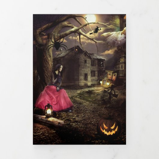 Dark Night Halloween Party Drieluik Uitnodiging (Cover)