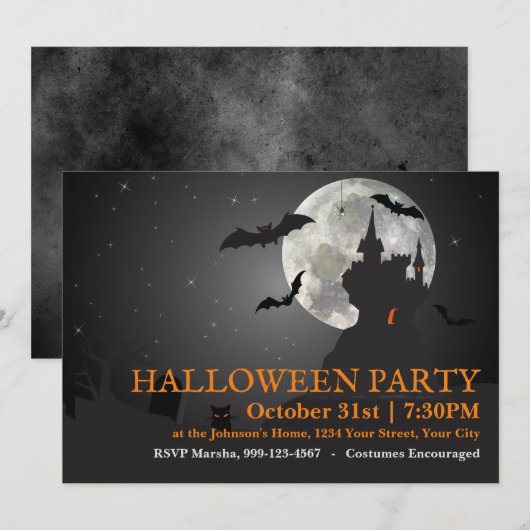 Dark Night Halloween Party Kaart (Voorkant / Achterkant)