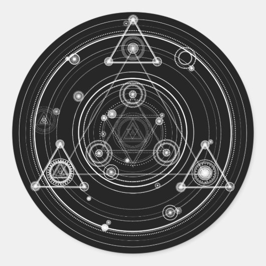 Dark occult style sacred geometry ronde sticker (Voorkant)