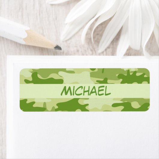 Dark Olive Green Camo Camouflage Name Persoonlijk Etiket (Insitu)